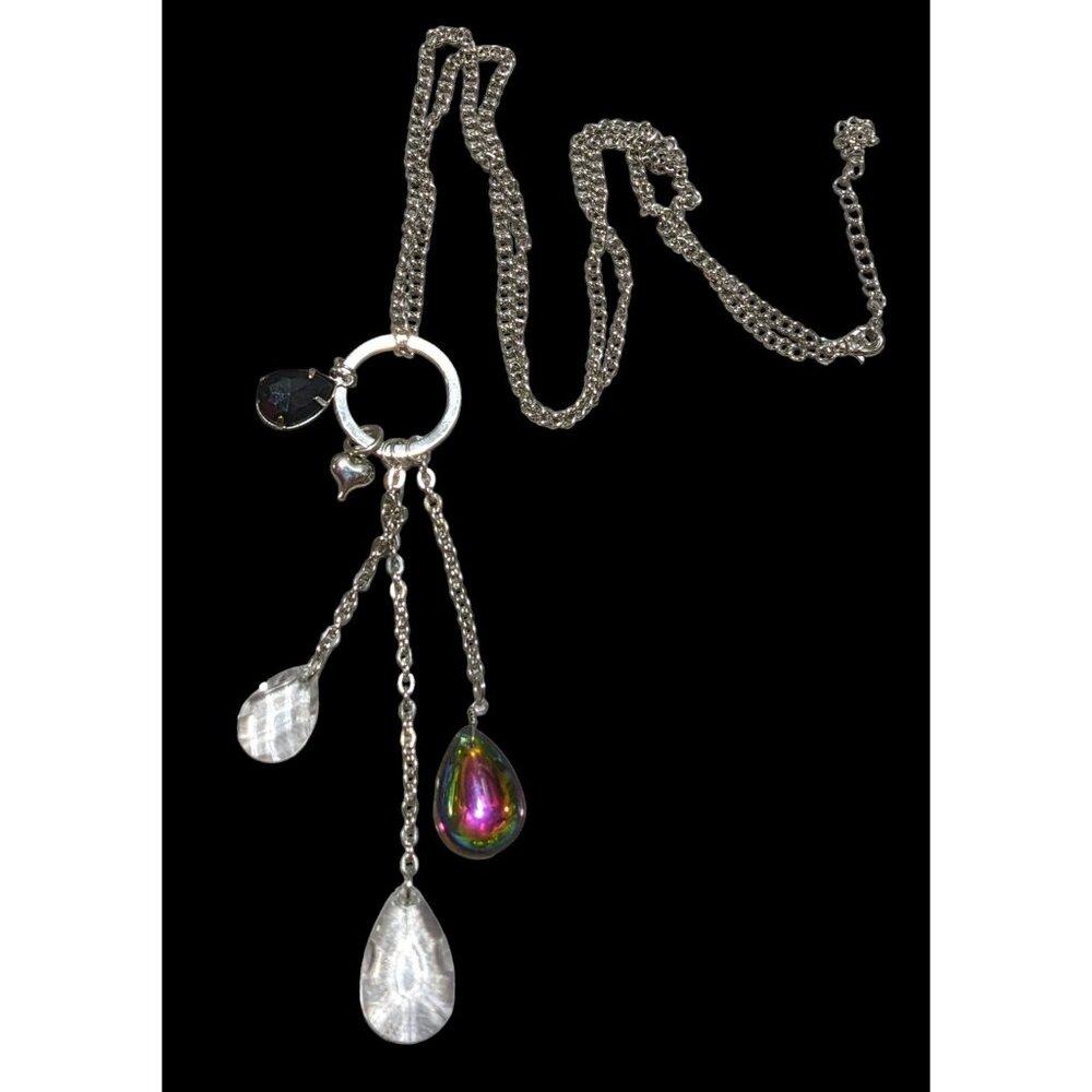 Silver Rainbow Drop Charm Necklace
